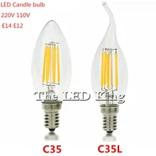 C35 C35L 6W 12W LED Edison bombilla Vintage LED lámpara 220V 240V Retro LED filamento luz E14 lámpara de luz de vela reemplazar incandescente