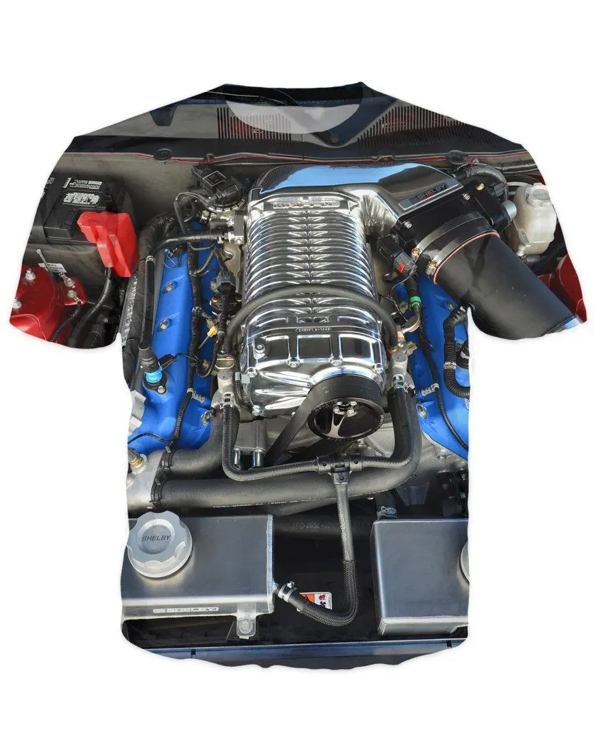 2018 Высококачественная крутая футболка для мужчин и женщин с 3d принтом Ford shelby engine