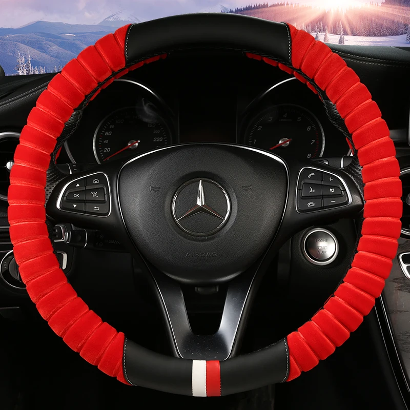 

KKYSYELVA Winter Car steering wheel cover Warm Plush Steering-wheel Protector Cover 38cm Interior Accessories
