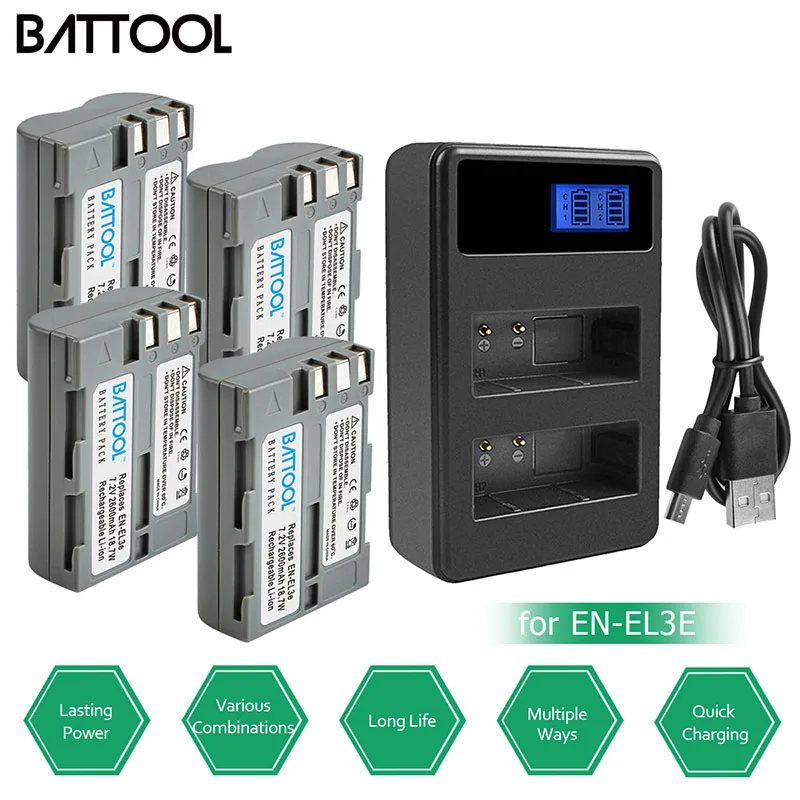 BATTOOL 2.0Ah Батарея ЖК дисплей двойной Зарядное устройство пакет EN EL3e RU EL3a ENEL3e для Nikon