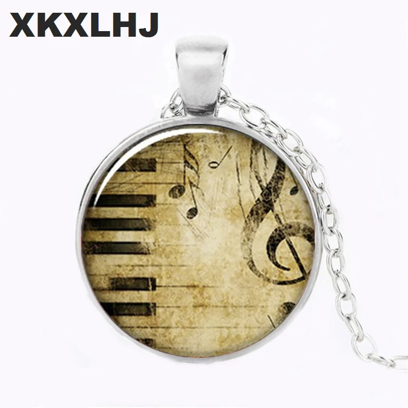 XKXLHJ художественное стеклянное круглое ожерелье Музыкальная подвеска G Clef