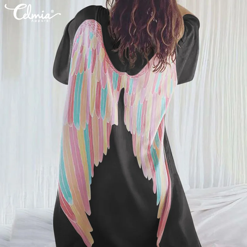 Summer Women Bohemian Wings Print Kimono Cardigan 2019 Celmia Vintage Batwing Sleeve Blouse Female Casual Tunic Tops Shirt S-5XL