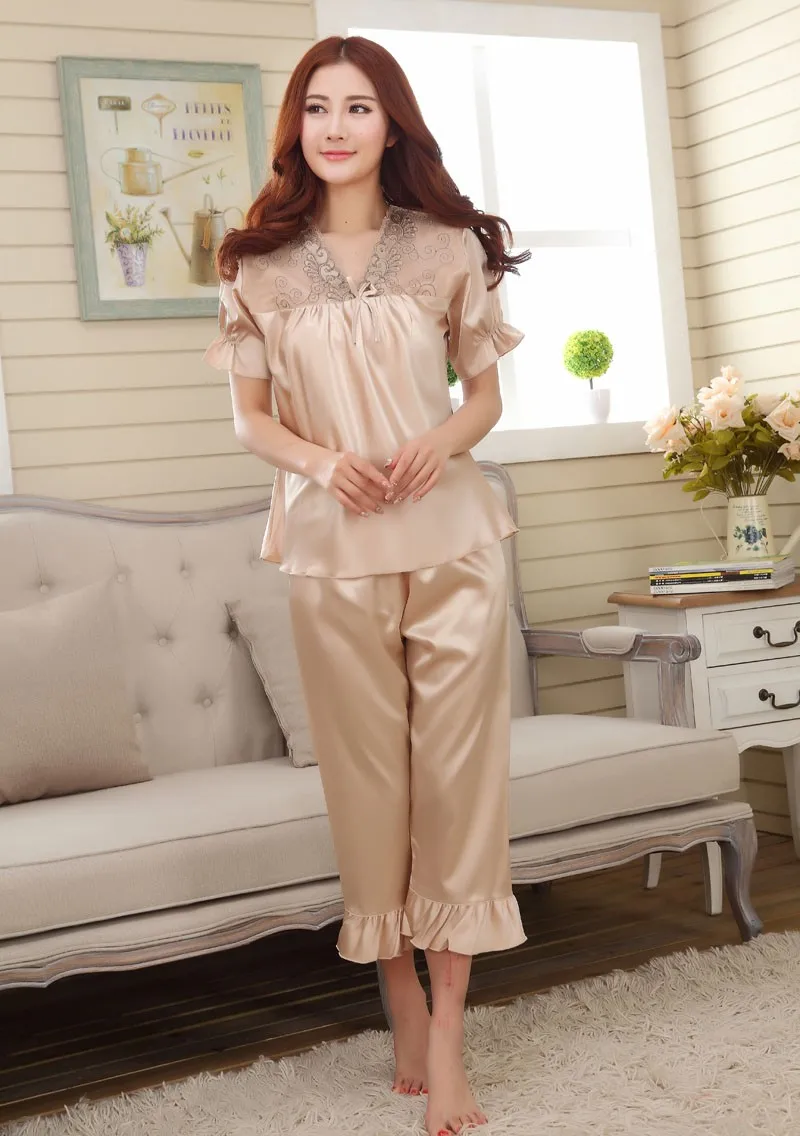 Summer faux silk men's 2 piece Pajama Sets male Rayon homewear younster sleepwear  Men's Sleep Lounge short  pijamas nightwears organic pyjamas