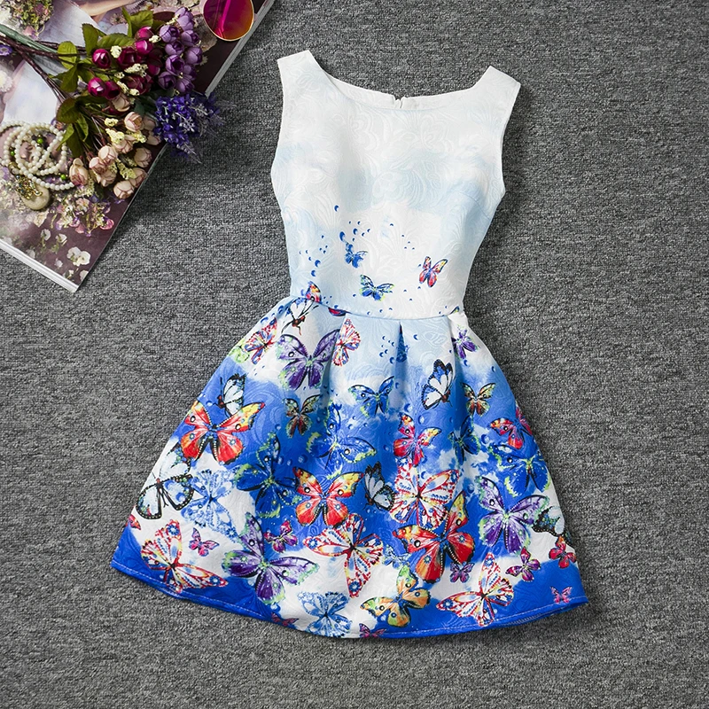 

Summer Casual Girl Flower Dress Wedding Party For 12 Years Age Girls Children Printed Butterfly Pattern Baptism Dress