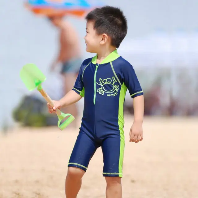 Best Price Cute Crab Kids Boys UV Swimwear Children's One Piece Suits 2017 New Summer Cartoon Swimming Clothes Baby Boy Swim Suit 2-10yrs