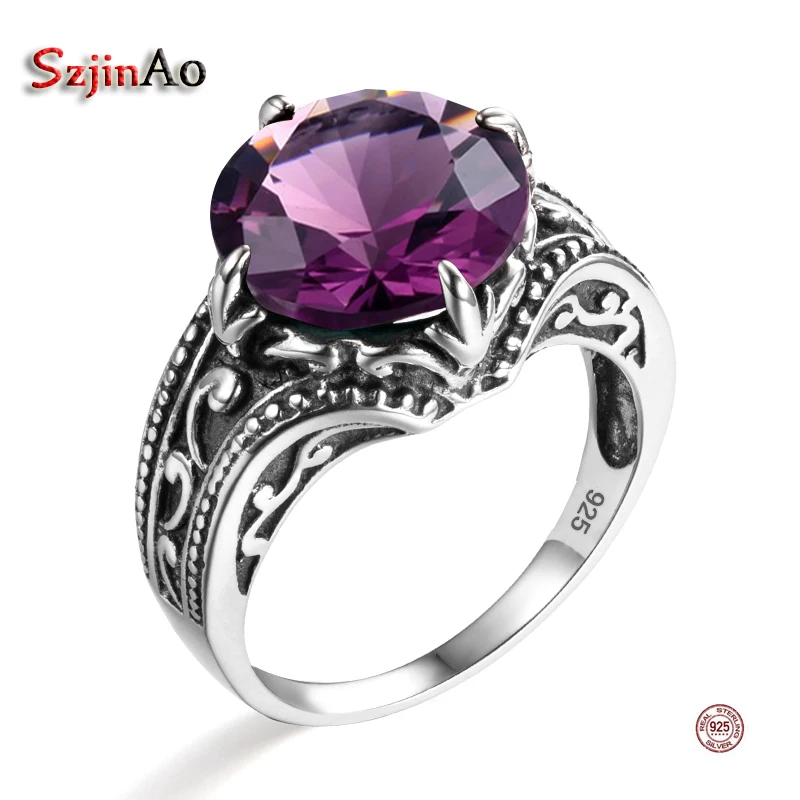 

Szjinao Purple Jewelry Women Wedding Ring Crystal Romantic Real Pure 925 Sterling Silver Jewelry Ethnic February Birthstone Ring