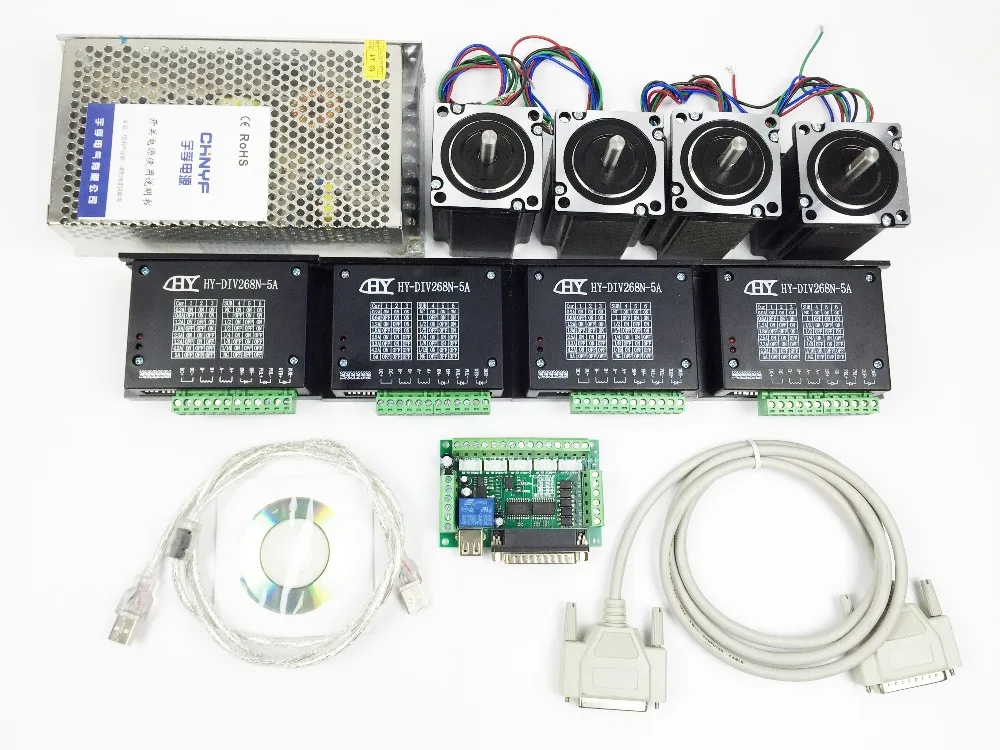 

CNC Router Kit 4 Axis, 4pcs 1 axis TB6600 driver +one interface board + 4pcs Nema23 312 Oz-in stepper motor + one power supply