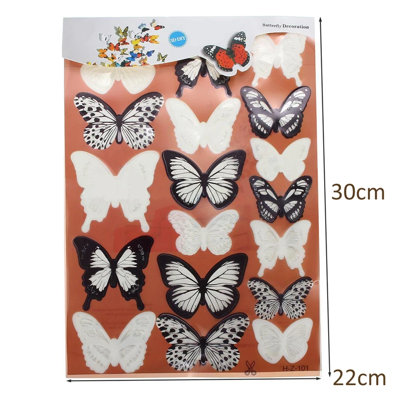 DIY 18Pcs 3D PVC White&Black Butterfly Sticker Art Wall Decal Home Room Decor