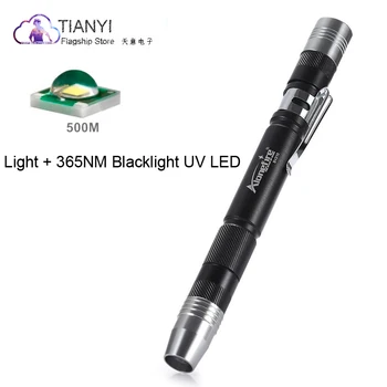 

Glare Household LED Flashlight MINI LED Flashlight Pen Light+365NM Blacklight UV LED Torch for Jade, Jewelry, Gem Testing Lamp