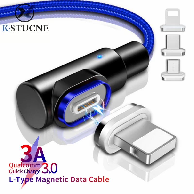 

90 Degree Magnetic Type-C USB Cable 1m 3A Phone Magnet Cable Quick Charger USB Type C Charge Cord Mobile Fast Charging Sync Wire