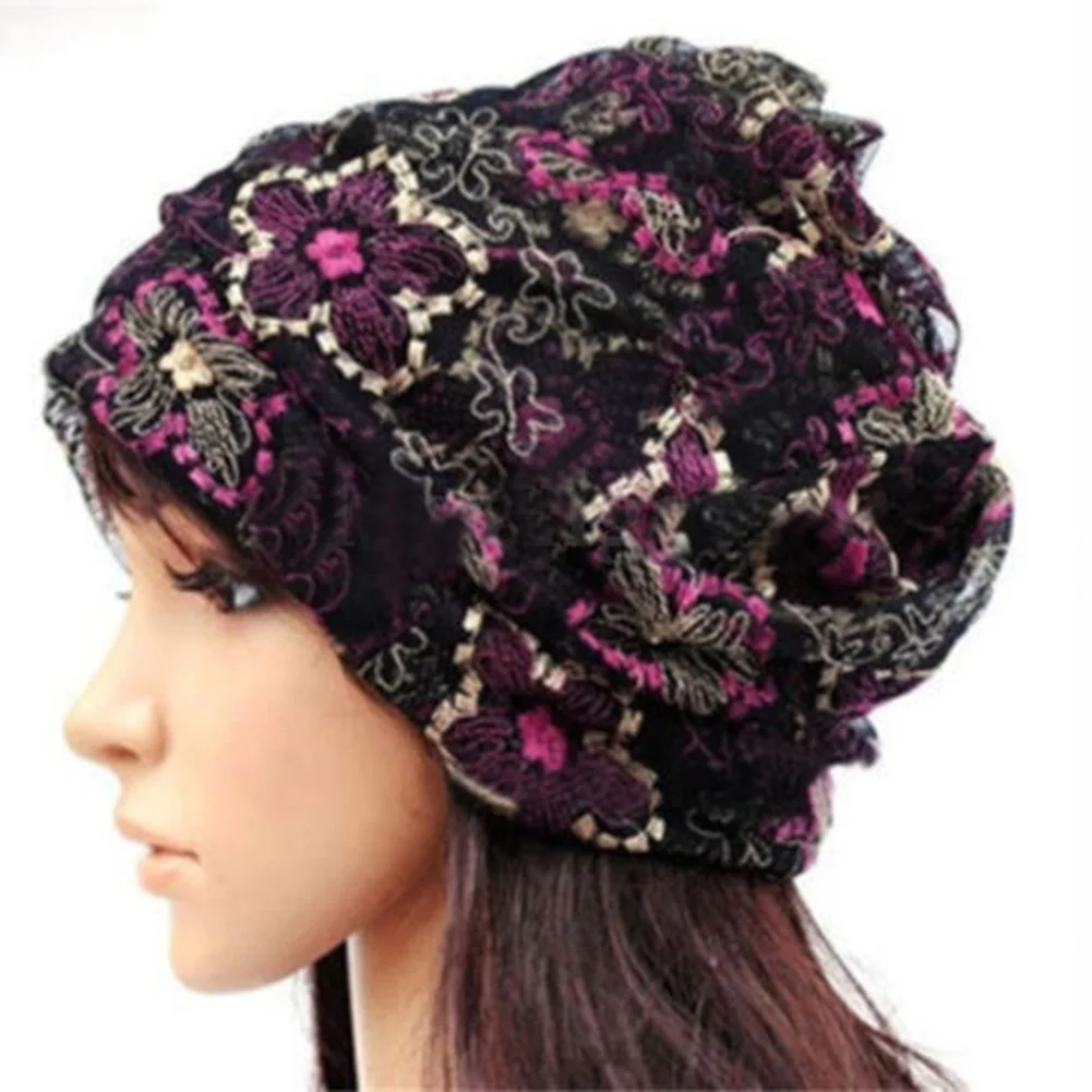 

Women Flower Embroidered Lace Chemo Cap Bandana Beanie Turban Hat Head Wrap