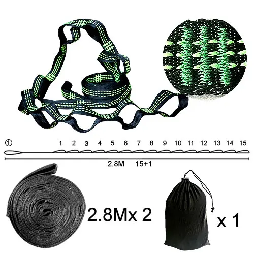 Привлекательный 2X2000 кг гамак подвесной ремень гамак ремень веревка 1 комплект - Цвет: Green Three