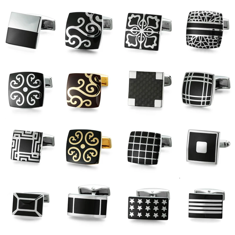 

French men Cufflinks High quality Classic Silver Plated black enamel fibre design brand Cuff Button mens wedding Business gift