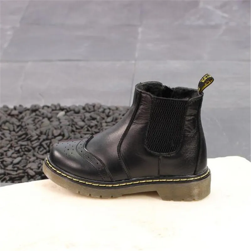 Роскошные винтажные детские ботинки с круглым носком; ботильоны из натуральной кожи для мальчиков и девочек; детские зимние ботинки; детская обувь на плоской подошве; 018 - Цвет: Черный