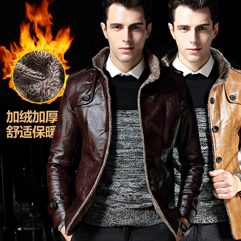 Мужская зимняя куртка из пу кожи с меховой подкладкой|leather jacket motorcycle|leather motorcycle