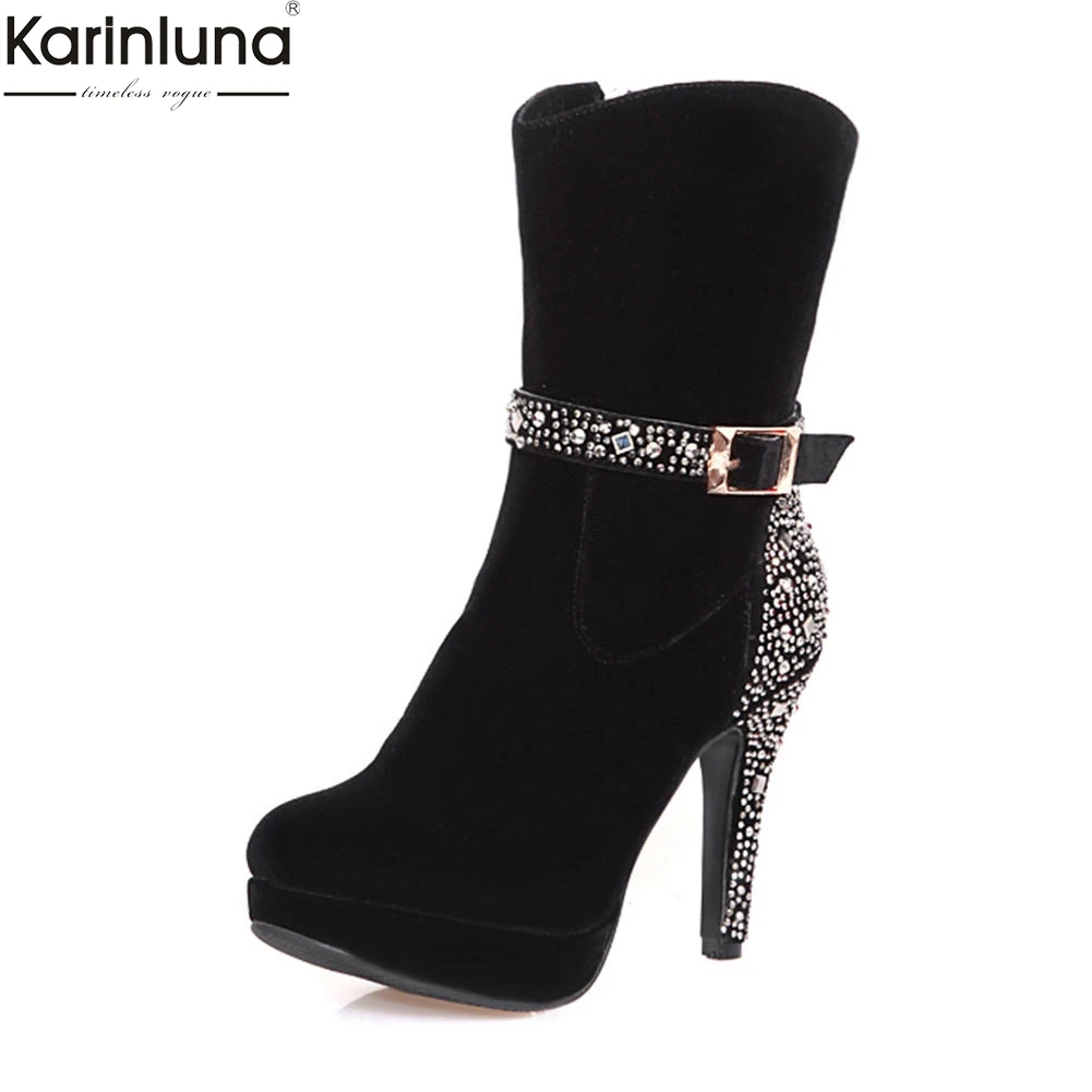 

KARINLUNA brand new wholesale size 32-41 super high heels women shoes ankle Boots sexy crystals party wedding Boots shoes woman