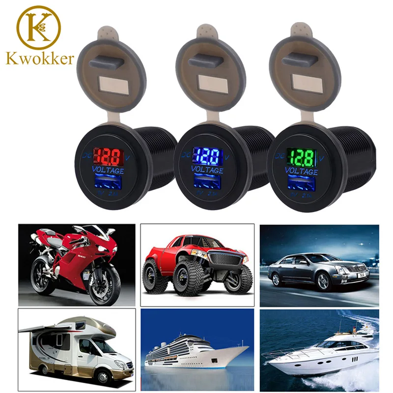 

12V Voltmeter 2.1A USB Phone Charger Socket Fast Charging Waterproof Digital Display For Car Boat Marine ATV RV USB Car-charger