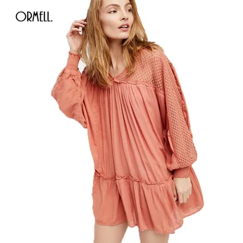 

ORMELL Autumn Loose Casual Women Dress Girls 2017 New Fashion Vintage Sexy Beach Long Sleeve Mini Boho Ladies Dresses Short