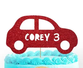

personalize name age Car Mini Wheels Beep birthday Cake Topper -baby shower party cake toppers baptism decoration