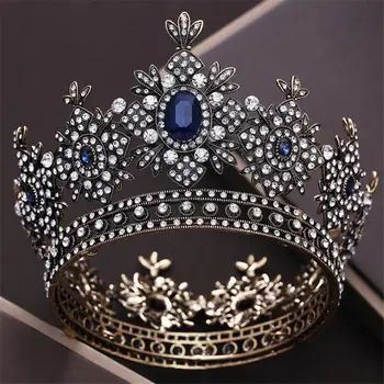 

Bridal Crown Baroque Princess Headband Bride Wedding Head Piece Hair Accessories Black Diadem Crystal Tiara Jewelry ornaments