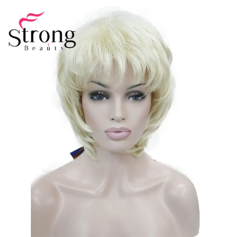 StrongBeauty короткий Мягкий Лохматый слоистый Серебряный микс Классический колпачок полный синтетический парик для женщин парики Светлые цвета на выбор