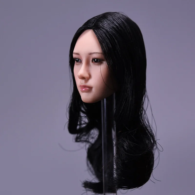 1/6 девушка Глава Sculpt длинные вьющиеся черный коричневый волосы Азиатский красота Headplay модель для 12 "suantan цвет TBLeague или PH рисунок средства