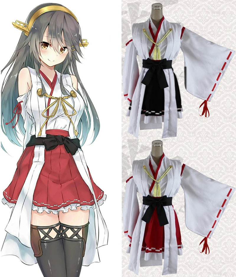 2 цвета аниме Kantai Collection Кимоно костюмы косплей Kongou Haruna and Ahruna kanклей флот девушки