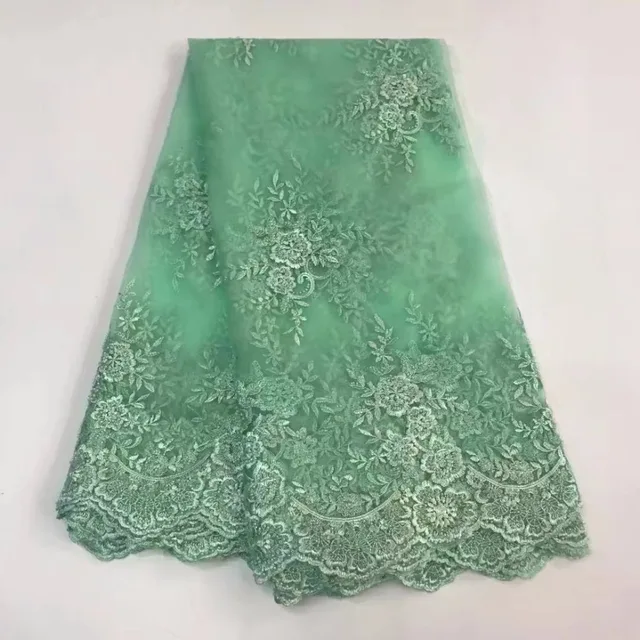 2019 Latest style design african lace  fabrics with beads 