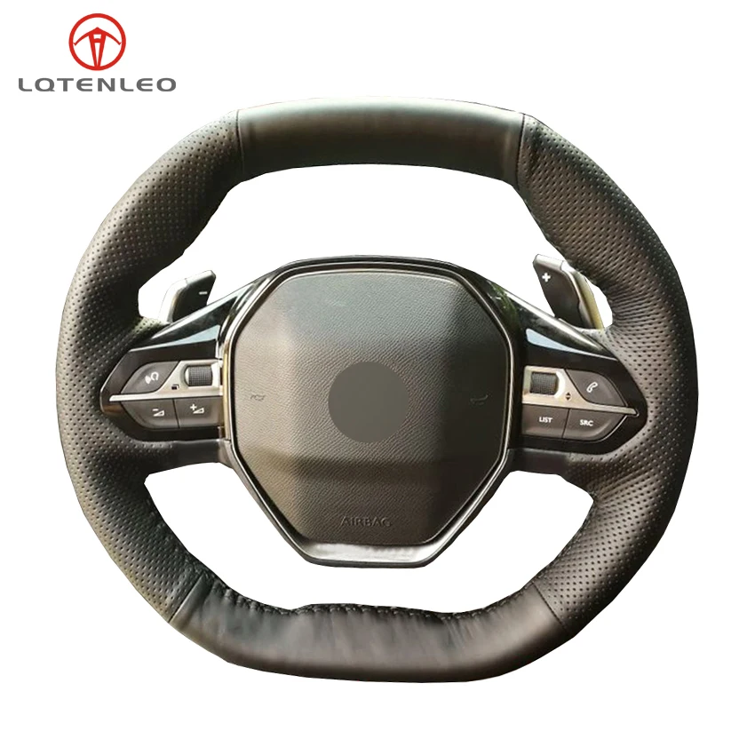 

LQTENLEO Black PU Artificial Leather Car Steering Wheel Cover For Peugeot 3008 2016-2019 4008 2016-2019 5008 2017-2019 rifter