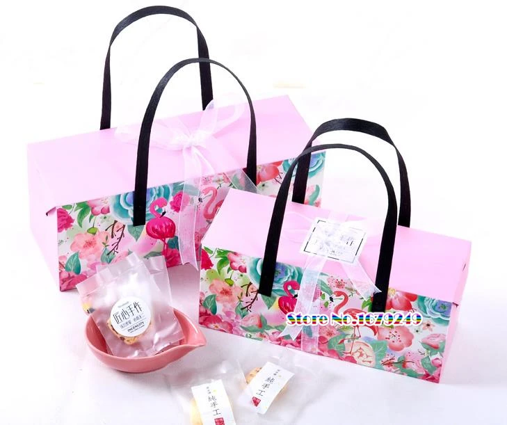 

24.5*9.5*10.5cm Rose flamingo Candy box Bag Kids BirthdayParty Decorations Paper Gift biscuit Boxes Supplies 50pcs/lot