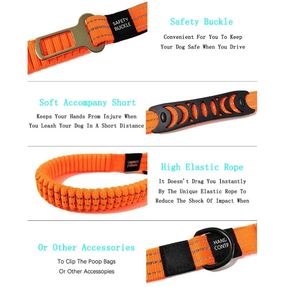 ANNIPET Reflective and Padded Nylon Pet Puppy Dog Leash&Car Seat Belt for Small Medium Large Dog with Bungee Walking Training ANNIPET Reflective and Padded Nylon Pet Puppy Dog Leash&Car Seat Belt for Small Medium Large Dog with Bungee Walking Training