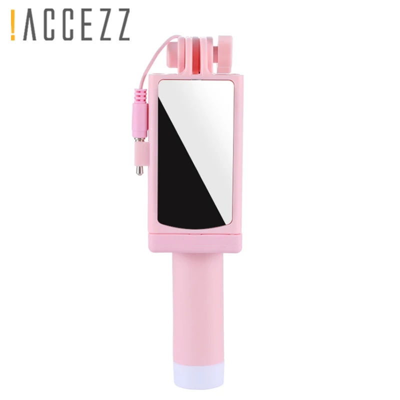 

!ACCEZZ Mini Wired Selfie Stick IOS For iPhone X XR XS MAX 8 7 6 For Huawei Samsung Monopod Foldable Portable Selfiestick Mirror