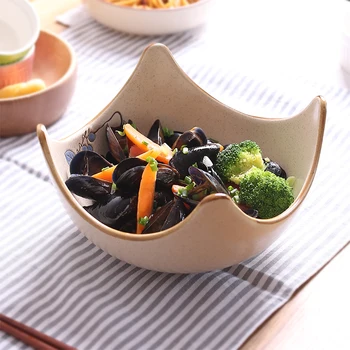 

Creative Japan Style Plant irregular ceramic bowls porcelain tableware thick high quality noodle soup bowl 9 inch fruit bowls