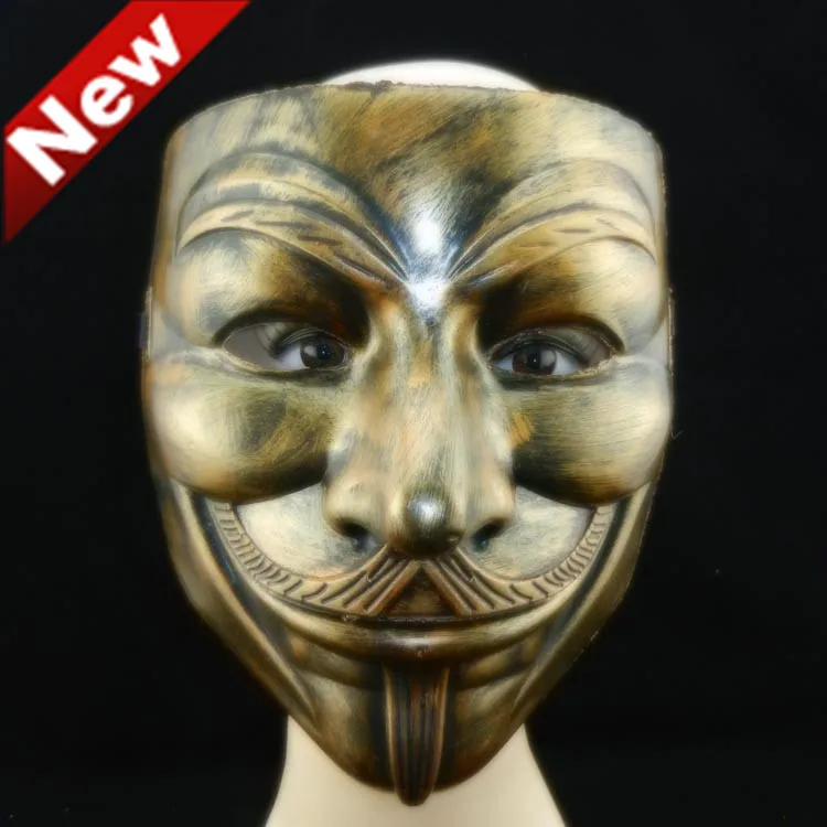 Antique gold V Mask for vendetta guy fawkes Anonymous full face man