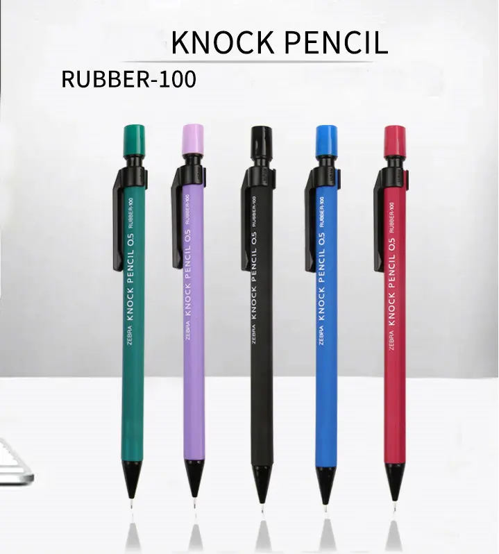 

5Pcs Zebra Knock Pencil Rubber-100 Mechanical Pencil MP-100 0.5mm Japan With Erase 5 Body Colors Available