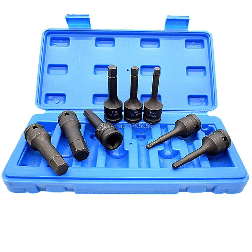 

8 Piece 1/2" Square Drive Impact Socket H5 H6 H7 H8 H10 H12 H14 H16(5-16mm) Cr-Mo Metric Allen Bit 78mm Long Hex Key Socket Set