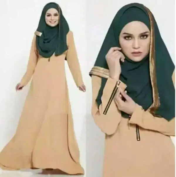 Модное мусульманское женское платье abaya женское Макси Размер Кафтан джибаб платье плюс размер исламские малайзийские костюмы - Цвет: Khaki