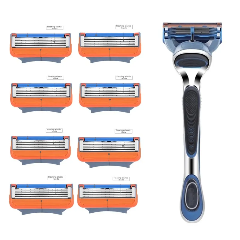 

N Razor Blade+1Holder Men's Manual Shaver Razor Blades Face Care 5-layer Razor Blades Shaving Compatible with Gillettee Fusione