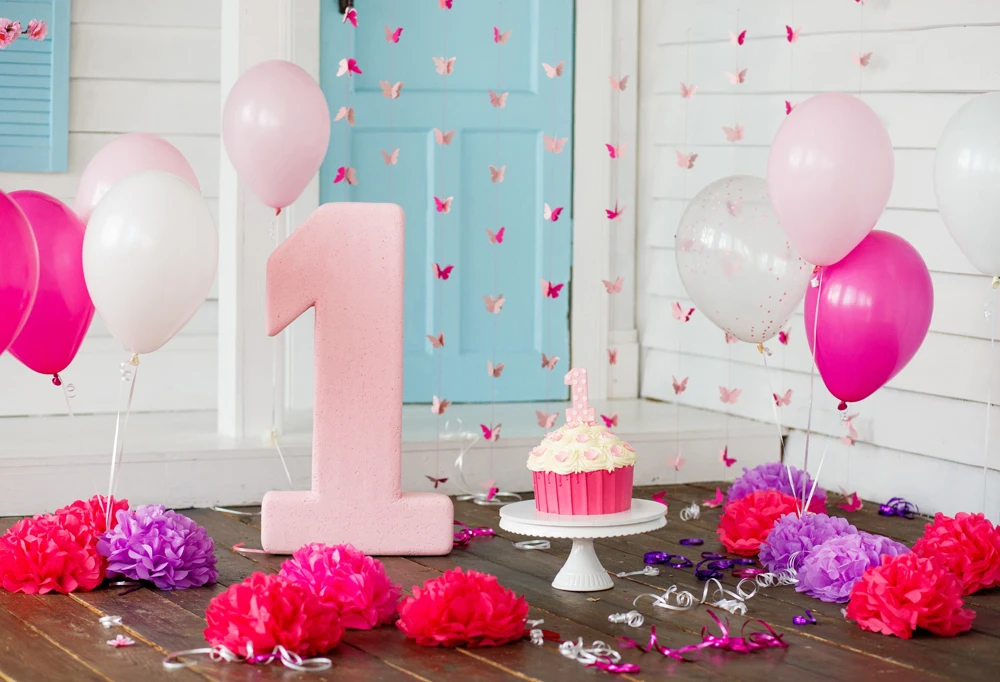 one year old birthday photography backdrop flower cake Background