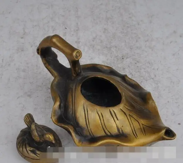 

S5276 7"Marked Chinese Bronze copper ds Tree leaf lucky statue Wine Tea Pot Flagon