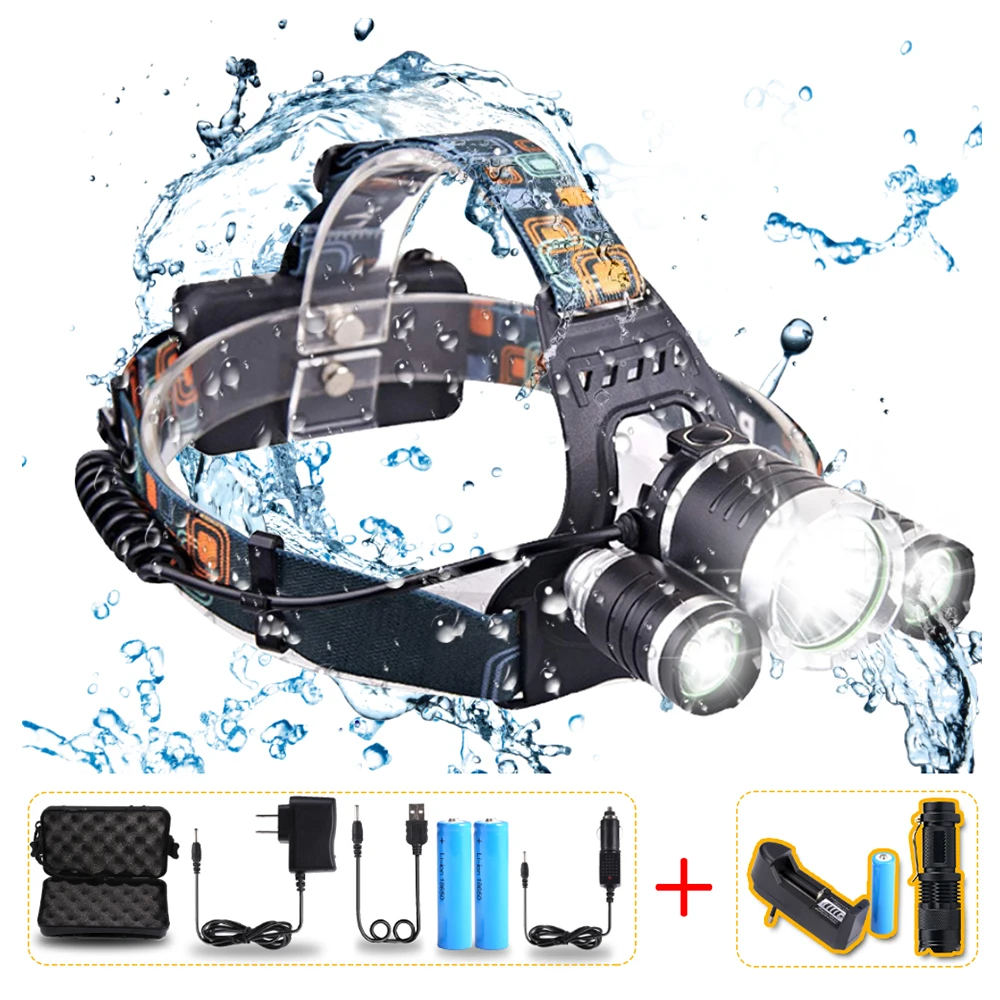 

Super Brightest LED Headlamp Head lamp 1T6+2R5 LED Headlight head torch led flashlight 18650 Rechargeable Battery for Fishing