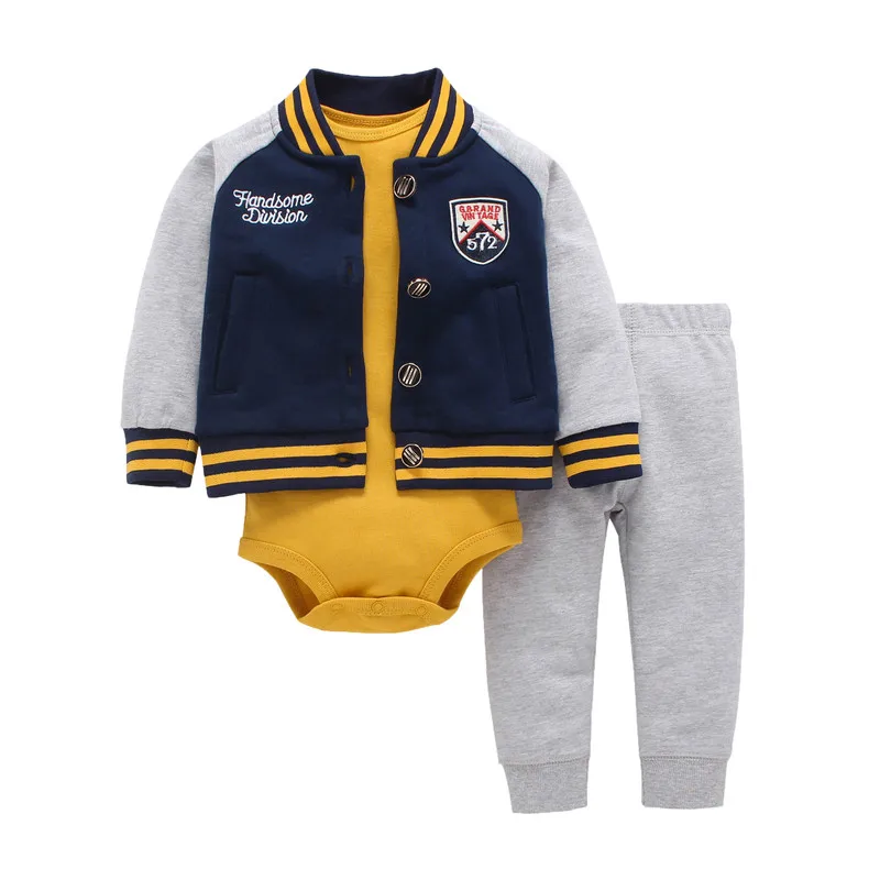 Комплект одежды для маленьких мальчиков, комплект из 3 предметов для новорожденных, куртка+ комбинезон+ штаны, одежда для мальчиков, пальто, комплекты одежды для новорожденных, пик продаж 40