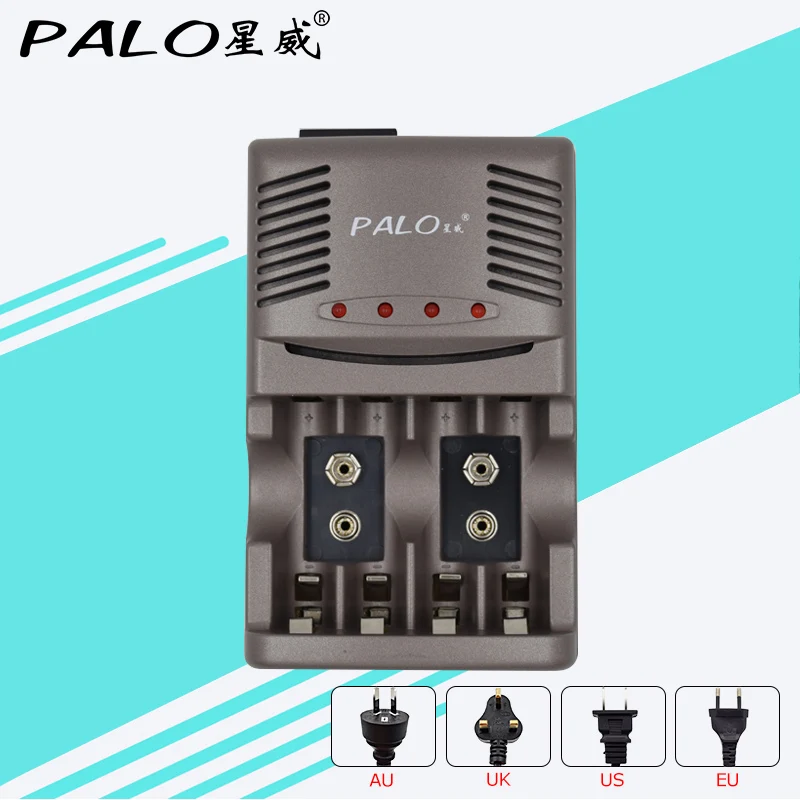 

PALO AA Battery Charger with 4 Slots LED Light Smart Battery Charger For NiCd NiMH AA AAA 9V 6f22 Rechargeable Batteries