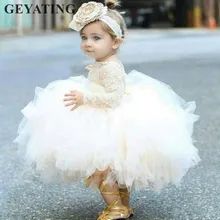 Кружевные платья цвета слоновой кости с цветочным узором для маленьких девочек бальное платье для первого причастия, фатиновые вечерние Пышное Платье для принцессы на свадьбу г., торжественные платья