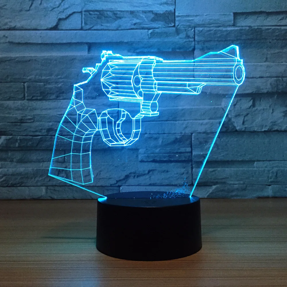 Револьвер 3D лампа 7 цветов светодиодный ночник для детей сенсорный светодиодный Usb Настольный Lampara Lampe детский спальный ночник Прямая поставка