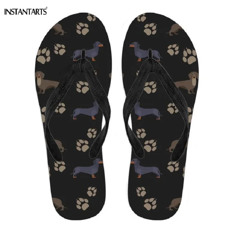 

INSTANTARTS Funny Puppy Dachshund Print Women's Summer Flips Flops Leisure Flats Shoes for Girls Fashion Beach Sandals Slippers