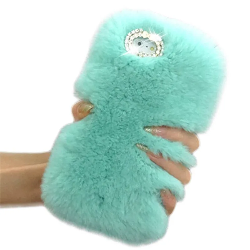 

1Pcs Fluffy Rabbit Warm Fur Rex Real Rabbit Soft Rhinestone Phone Case For UMI UMIDIGI Z Z2 One A3 S2 Lite S3 S2 Pro One Max F1
