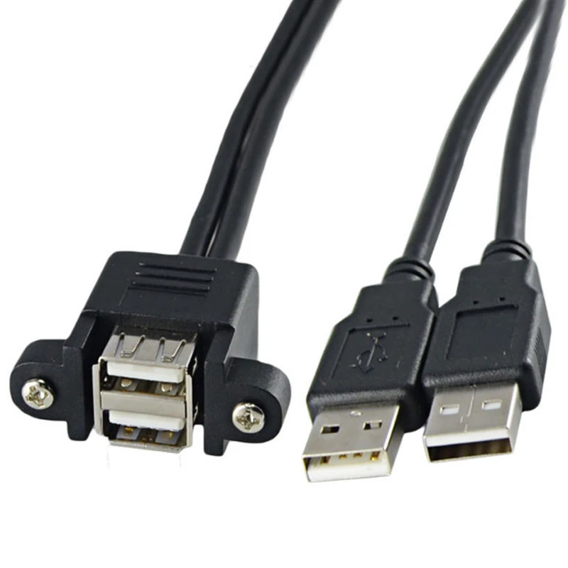 1pc Dual USB 2.0 Extension Cable Professional 1 Female Socket Panel Mount to 2 USB A Male Extension Cable 0.5m Mayitr