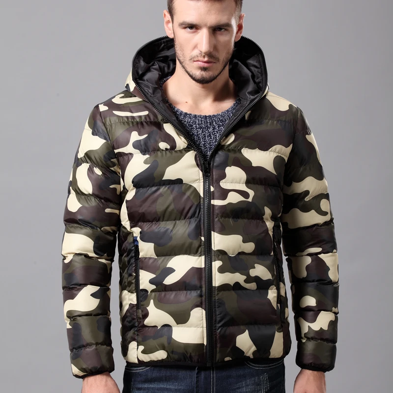 2017 Winter HOODED Jacket Men Warm Down Jacket white Camouflage