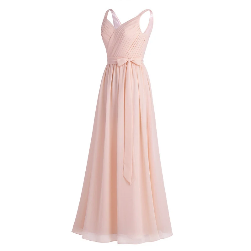 Элегантное женское Плиссированное шифоновое длинное свадебное платье без рукавов с v-образным вырезом, платье для выпускного вечера с поясом, летние пышные вечерние длинные платья